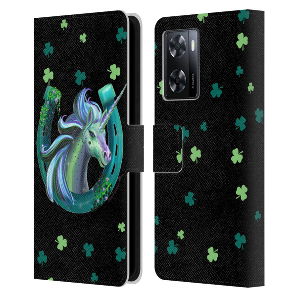 Rose Khan Unicorn Horseshoe Green Shamrock Leather Book Wallet Case Cover For OPPO A57s