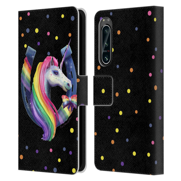 Rose Khan Unicorn Horseshoe Rainbow Leather Book Wallet Case Cover For Sony Xperia 5 IV