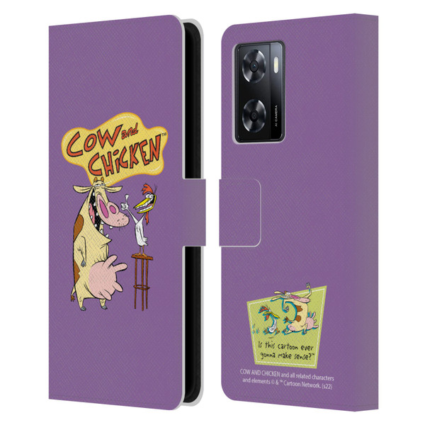 Cow and Chicken Graphics Character Art Leather Book Wallet Case Cover For OPPO A57s