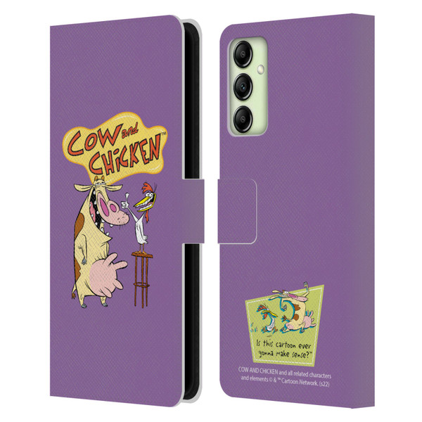 Cow and Chicken Graphics Character Art Leather Book Wallet Case Cover For Samsung Galaxy A14 5G