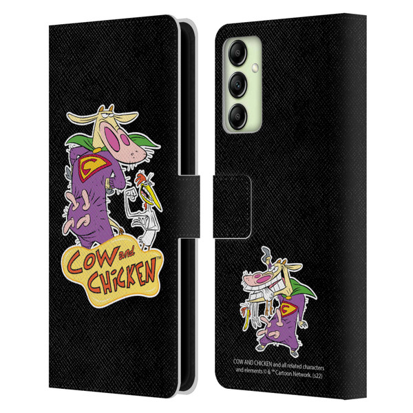 Cow and Chicken Graphics Super Cow Leather Book Wallet Case Cover For Samsung Galaxy A14 5G
