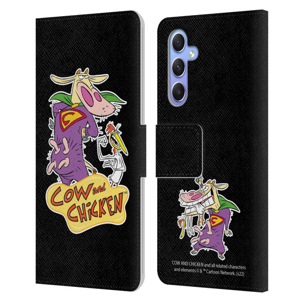 Cow and Chicken Graphics Super Cow Leather Book Wallet Case Cover For Samsung Galaxy A34 5G