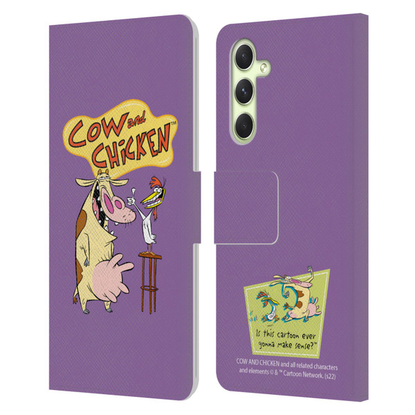 Cow and Chicken Graphics Character Art Leather Book Wallet Case Cover For Samsung Galaxy A54 5G