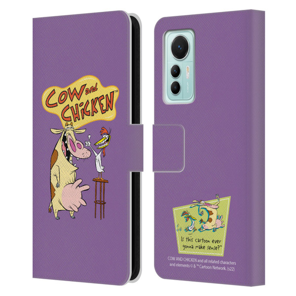 Cow and Chicken Graphics Character Art Leather Book Wallet Case Cover For Xiaomi 12 Lite