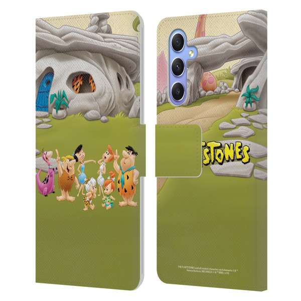 The Flintstones Characters Stone House Leather Book Wallet Case Cover For Samsung Galaxy A34 5G