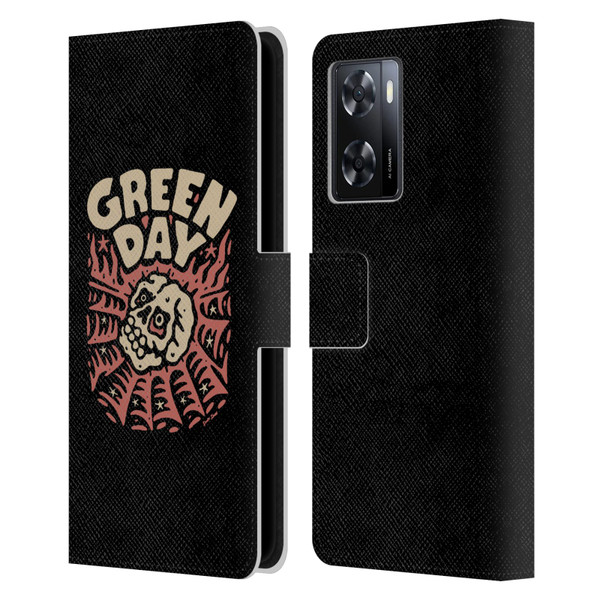 Green Day Graphics Skull Spider Leather Book Wallet Case Cover For OPPO A57s