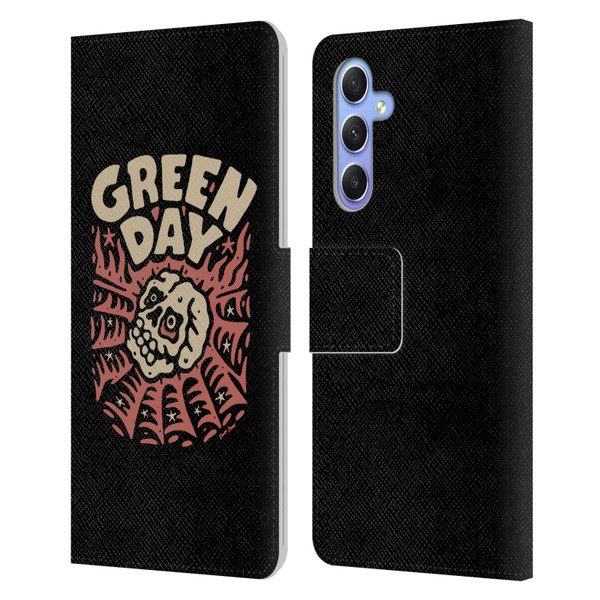 Green Day Graphics Skull Spider Leather Book Wallet Case Cover For Samsung Galaxy A34 5G
