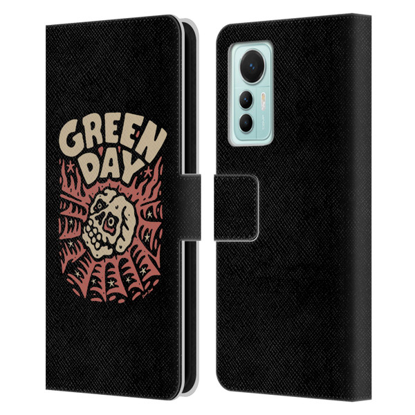 Green Day Graphics Skull Spider Leather Book Wallet Case Cover For Xiaomi 12 Lite
