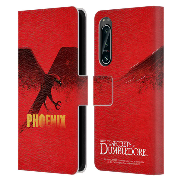 Fantastic Beasts: Secrets of Dumbledore Graphic Badges Phoenix Leather Book Wallet Case Cover For Sony Xperia 5 IV