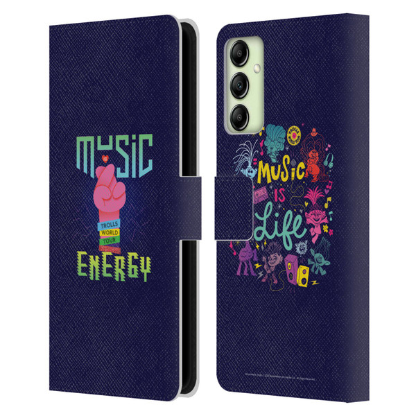 Trolls World Tour Key Art Music Is Energy Leather Book Wallet Case Cover For Samsung Galaxy A14 5G