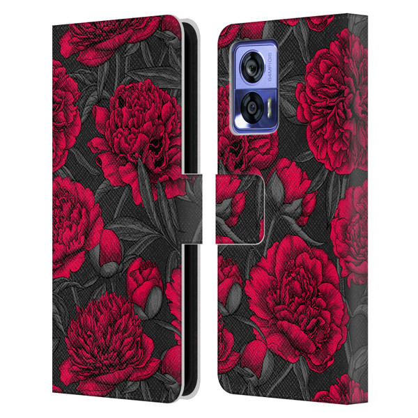 Katerina Kirilova Floral Patterns Night Peony Garden Leather Book Wallet Case Cover For Motorola Edge 30 Neo 5G