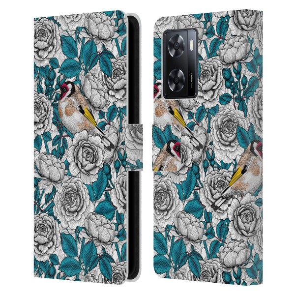 Katerina Kirilova Floral Patterns White Rose & Birds Leather Book Wallet Case Cover For OPPO A57s