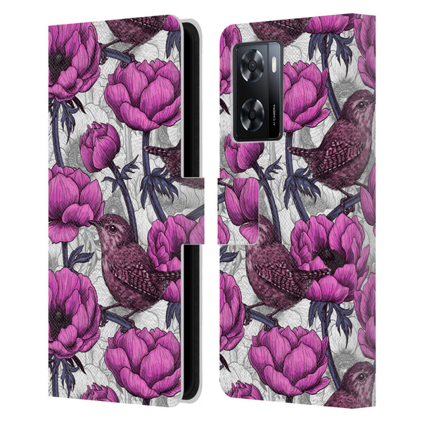 Katerina Kirilova Floral Patterns Wrens In Anemone Garden Leather Book Wallet Case Cover For OPPO A57s