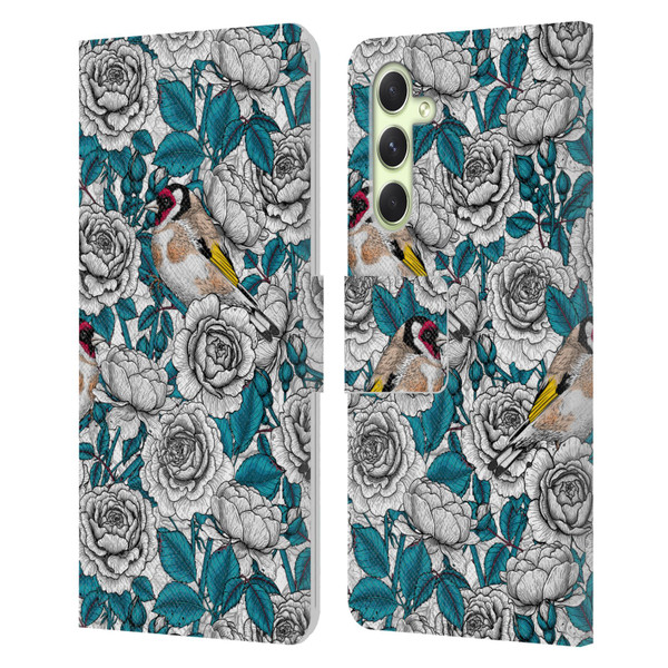 Katerina Kirilova Floral Patterns White Rose & Birds Leather Book Wallet Case Cover For Samsung Galaxy A54 5G