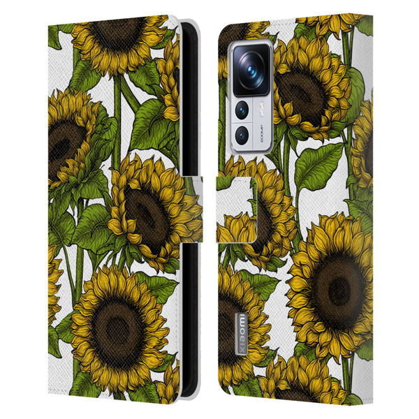 Katerina Kirilova Floral Patterns Sunflowers Leather Book Wallet Case Cover For Xiaomi 12T Pro