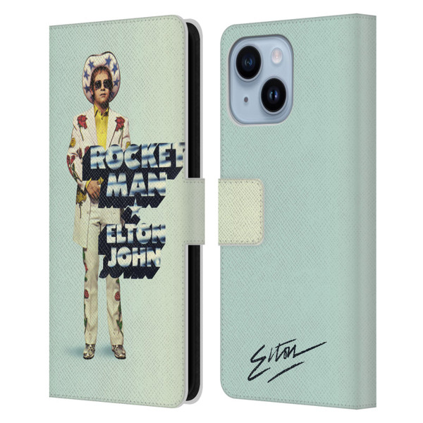 Elton John Artwork Rocket Man Single Leather Book Wallet Case Cover For Apple iPhone 14 Plus