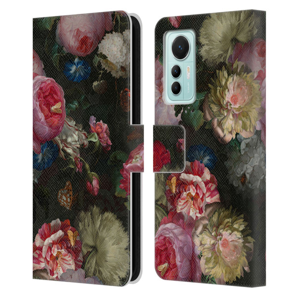 UtArt Antique Flowers Bouquet Leather Book Wallet Case Cover For Xiaomi 12 Lite