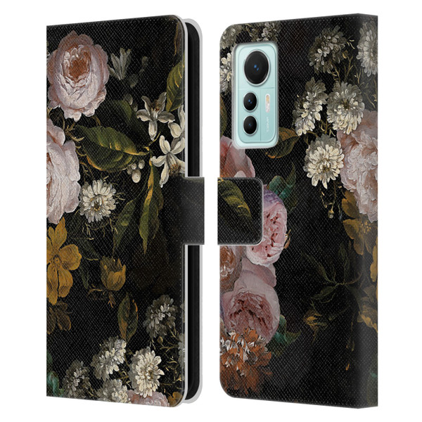 UtArt Antique Flowers Roses And Baby's Breath Leather Book Wallet Case Cover For Xiaomi 12 Lite