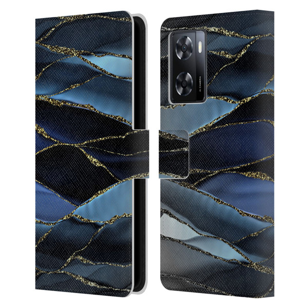 UtArt Dark Night Marble Deep Sparkle Waves Leather Book Wallet Case Cover For OPPO A57s
