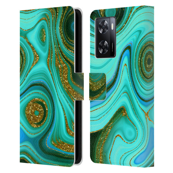 UtArt Malachite Emerald Liquid Gem Leather Book Wallet Case Cover For OPPO A57s