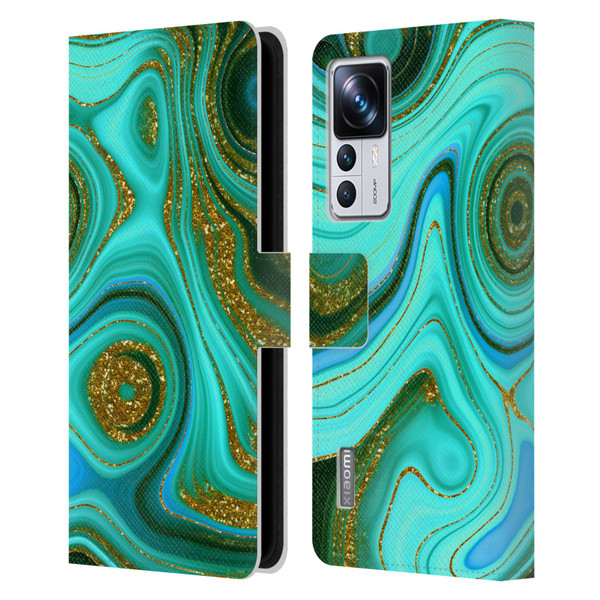 UtArt Malachite Emerald Liquid Gem Leather Book Wallet Case Cover For Xiaomi 12T Pro
