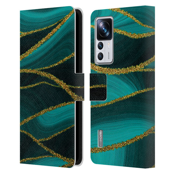 UtArt Malachite Emerald Turquoise Shimmers Leather Book Wallet Case Cover For Xiaomi 12T Pro