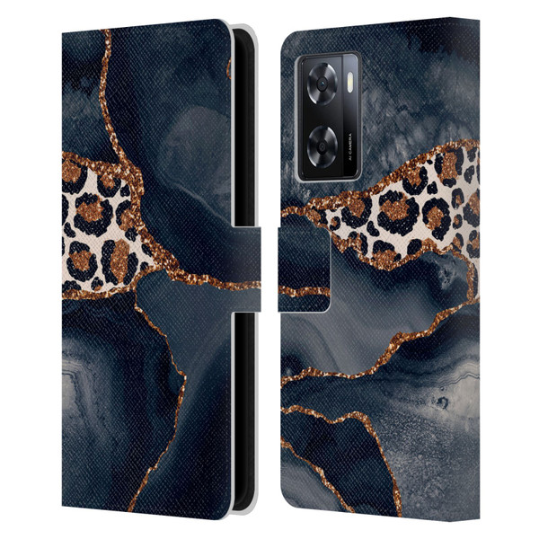 UtArt Wild Cat Marble Leopard Leather Book Wallet Case Cover For OPPO A57s