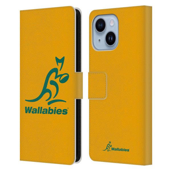 Australia National Rugby Union Team Crest Plain Yellow Leather Book Wallet Case Cover For Apple iPhone 14 Plus