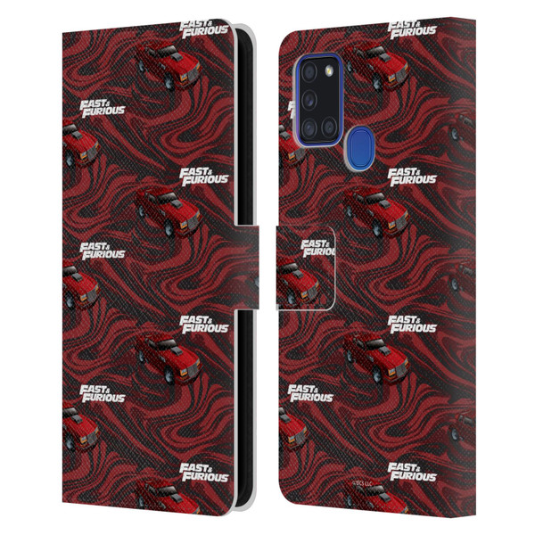 Fast & Furious Franchise Car Pattern Red Leather Book Wallet Case Cover For Samsung Galaxy A21s (2020)