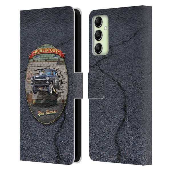 Larry Grossman Retro Collection Bustin' Out '55 Gasser Leather Book Wallet Case Cover For Samsung Galaxy A14 5G