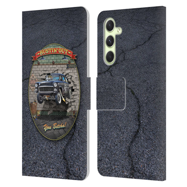 Larry Grossman Retro Collection Bustin' Out '55 Gasser Leather Book Wallet Case Cover For Samsung Galaxy A54 5G