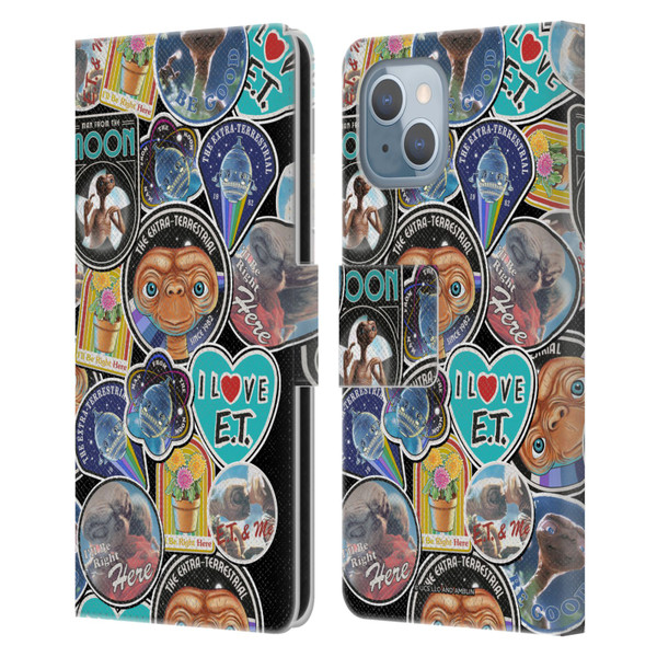E.T. Graphics Sticker Prints Leather Book Wallet Case Cover For Apple iPhone 14