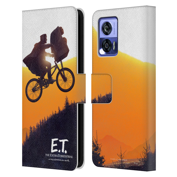 E.T. Graphics Riding Bike Sunset Leather Book Wallet Case Cover For Motorola Edge 30 Neo 5G