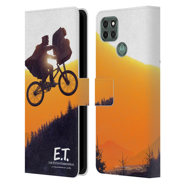 E.T. Graphics Riding Bike Sunset Leather Book Wallet Case Cover For Motorola Moto G9 Power