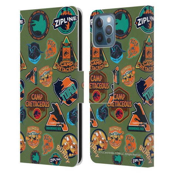 Jurassic World: Camp Cretaceous Character Art Pattern Icons Leather Book Wallet Case Cover For Apple iPhone 12 / iPhone 12 Pro