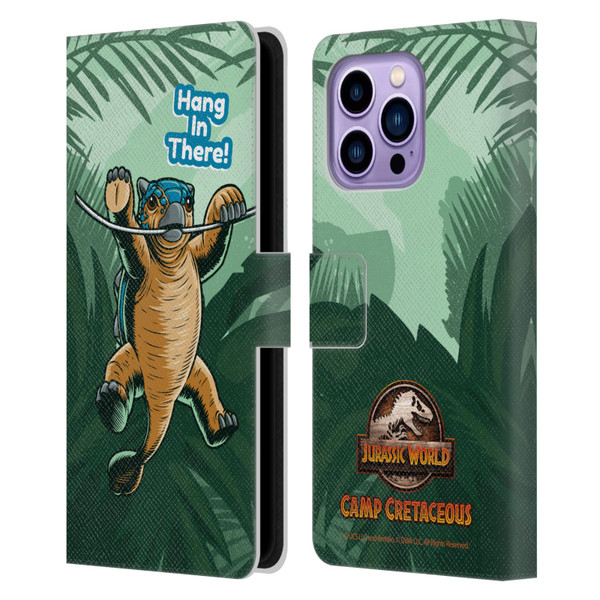 Jurassic World: Camp Cretaceous Character Art Hang In There Leather Book Wallet Case Cover For Apple iPhone 14 Pro Max