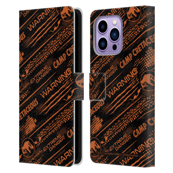Jurassic World: Camp Cretaceous Character Art Pattern Danger Leather Book Wallet Case Cover For Apple iPhone 14 Pro Max