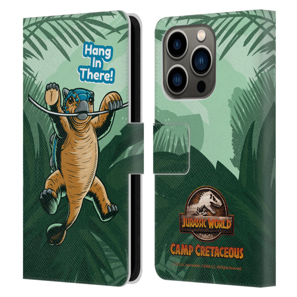 Jurassic World: Camp Cretaceous Character Art Hang In There Leather Book Wallet Case Cover For Apple iPhone 14 Pro
