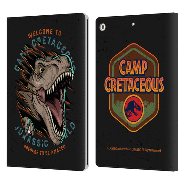 Jurassic World: Camp Cretaceous Dinosaur Graphics Welcome Leather Book Wallet Case Cover For Apple iPad 10.2 2019/2020/2021