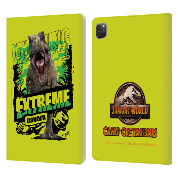 Jurassic World: Camp Cretaceous Dinosaur Graphics Extreme Danger Leather Book Wallet Case Cover For Apple iPad Pro 11 2020 / 2021 / 2022