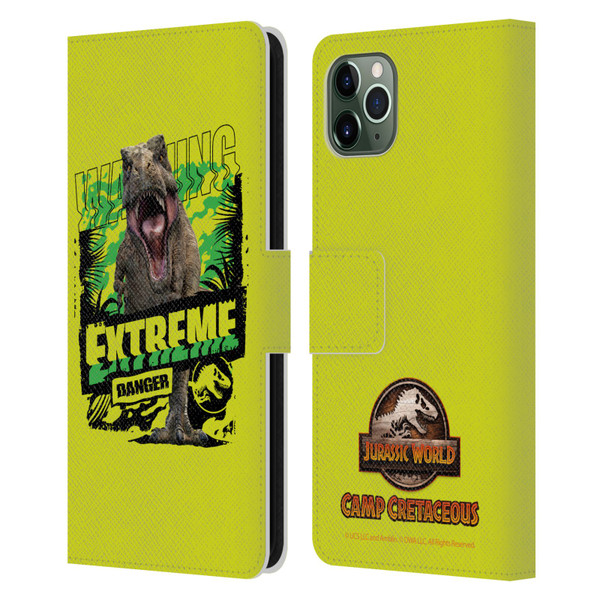 Jurassic World: Camp Cretaceous Dinosaur Graphics Extreme Danger Leather Book Wallet Case Cover For Apple iPhone 11 Pro Max