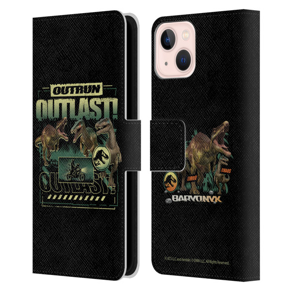 Jurassic World: Camp Cretaceous Dinosaur Graphics Outlast Leather Book Wallet Case Cover For Apple iPhone 13
