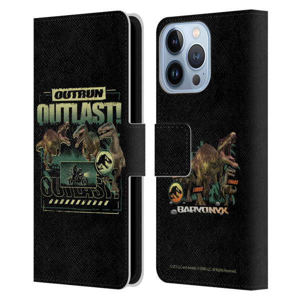 Jurassic World: Camp Cretaceous Dinosaur Graphics Outlast Leather Book Wallet Case Cover For Apple iPhone 13 Pro