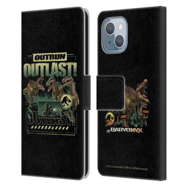 Jurassic World: Camp Cretaceous Dinosaur Graphics Outlast Leather Book Wallet Case Cover For Apple iPhone 14