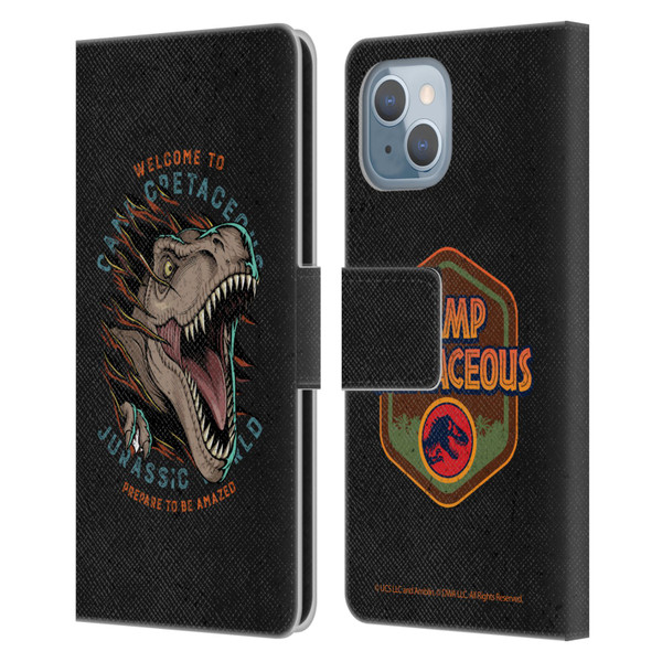 Jurassic World: Camp Cretaceous Dinosaur Graphics Welcome Leather Book Wallet Case Cover For Apple iPhone 14
