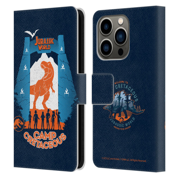Jurassic World: Camp Cretaceous Dinosaur Graphics Silhouette Leather Book Wallet Case Cover For Apple iPhone 14 Pro