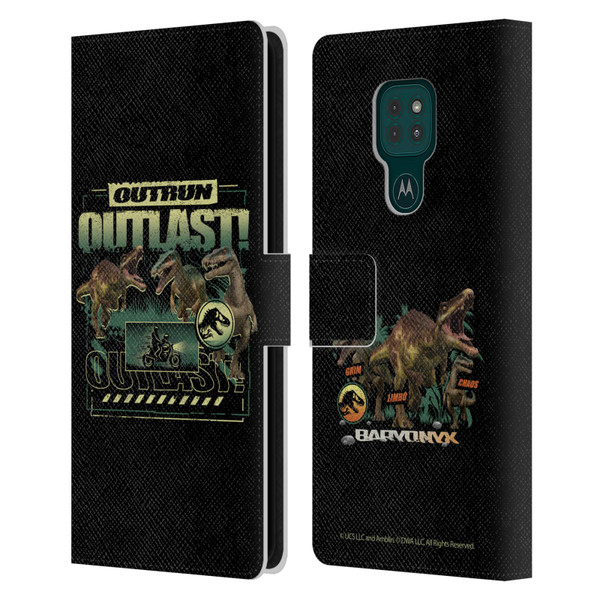 Jurassic World: Camp Cretaceous Dinosaur Graphics Outlast Leather Book Wallet Case Cover For Motorola Moto G9 Play