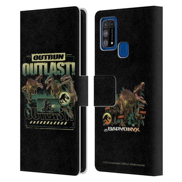 Jurassic World: Camp Cretaceous Dinosaur Graphics Outlast Leather Book Wallet Case Cover For Samsung Galaxy M31 (2020)