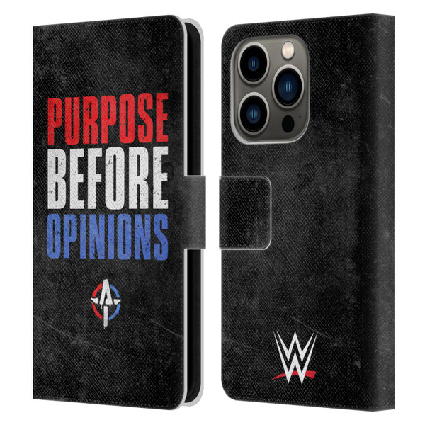 WWE Austin Theory Purpose Before Opinions Leather Book Wallet Case Cover For Apple iPhone 14 Pro