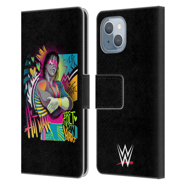 WWE Bret Hart Neon Art Leather Book Wallet Case Cover For Apple iPhone 14